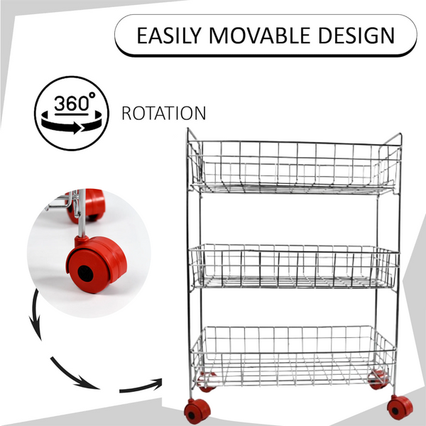 3-Tier Stainless Steel Kitchen Trolley