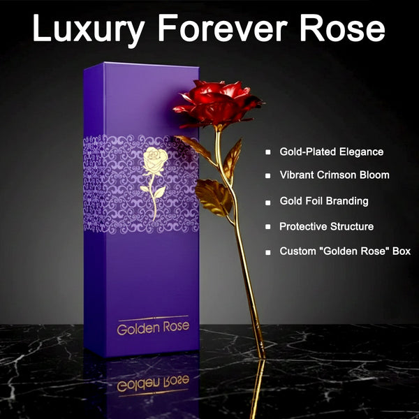 24K Artificial Golden Rose / Gold Red Rose with Gift Box (10 inches)
